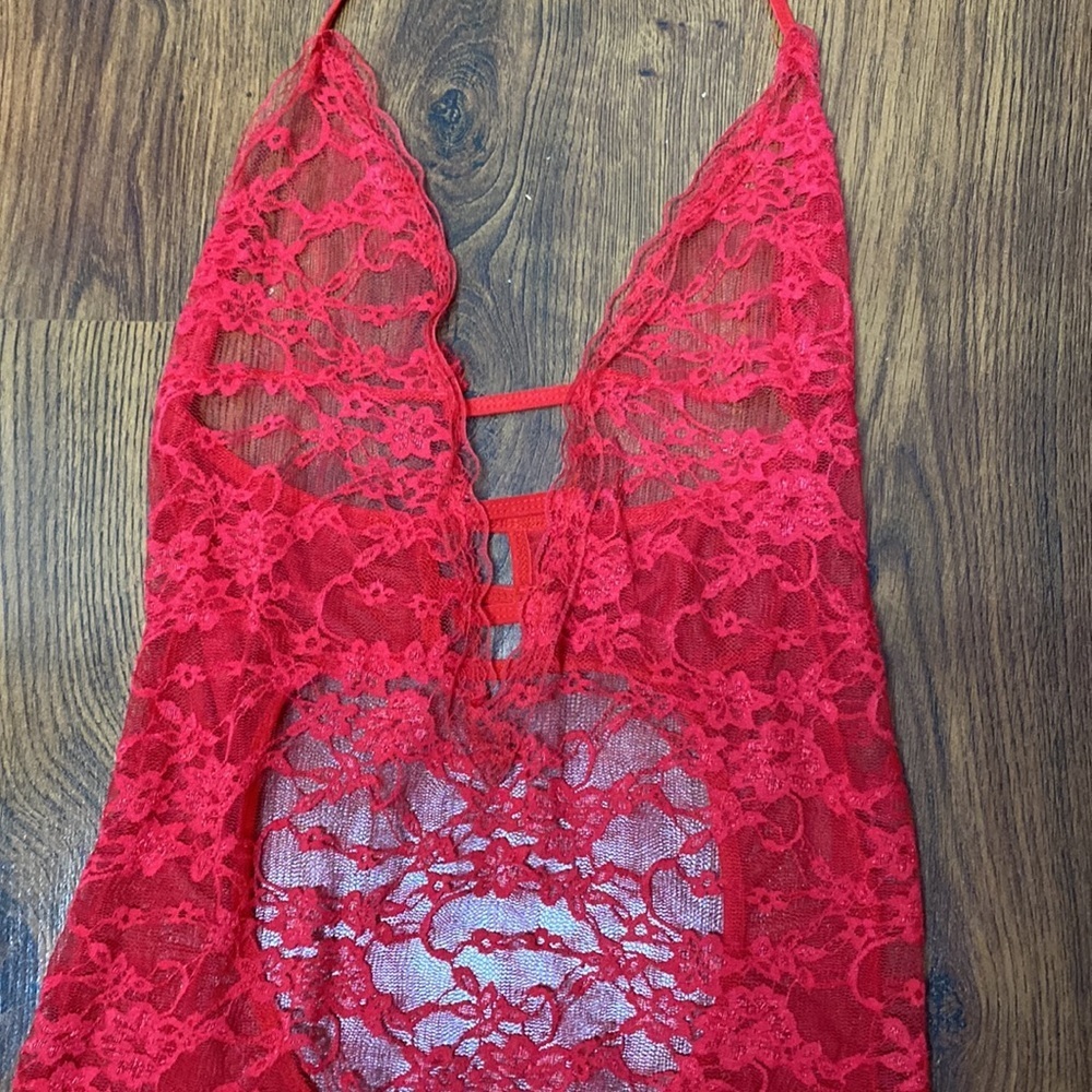 🍒 Cherry Red Lace Teddy Dress 🍒 - Picture 5 of 10